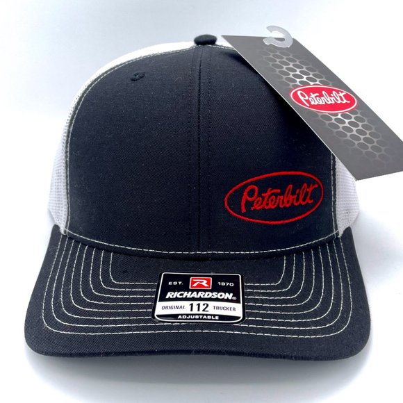 New - Peterbilt Richardson 112 Black/White Trucker Cap Hat Snapback Embroidered - Picture 5 of 5